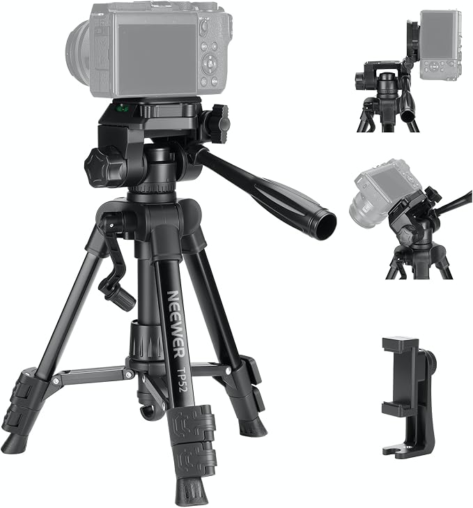NEEWER Entry Level Version TP52 Mini Desk Phone Tripod Camera Webcam Stand | Compatible with iPhone for Video Recording, Small Compact Table Top DSLR Camcorder Stand, 3 Way Pan Tilt Head, Phone Holder by Neewer