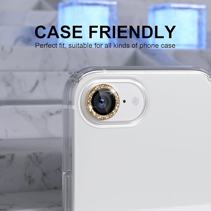 Choiche for iPhone 17e / 16e Camera Lens Protector Bling, Glitter-Gold | Ultra HD, 9H Tempered Glass Camera Cover Screen Protector Metal Individual Ring Decoration Accessories, 1-Lens, 6.1-inch - Image 4