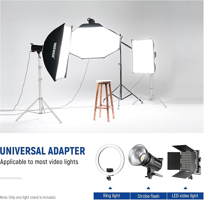 NEEWER 2Pcs 9.2ft Stainless Steel Light Stands, Spring Cushioned Heavy Duty Photography Tripod Stand with 1/4"-3/8" Adapter for Strobe Video Ring Light Monolight Softbox, 22lb Max Load, ST-280SS - Image 3