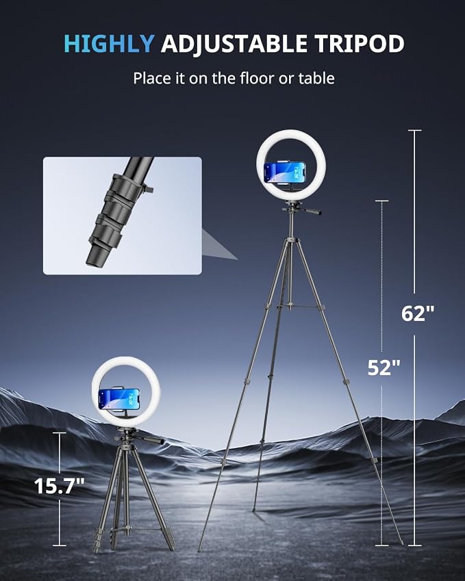 UBeesize 12" RGB Ring Light with 50" Tripod Stand & Phone Holder, Dimmable Selfie Light for TikTok, YouTube, Live Streaming & Photography - Image 3