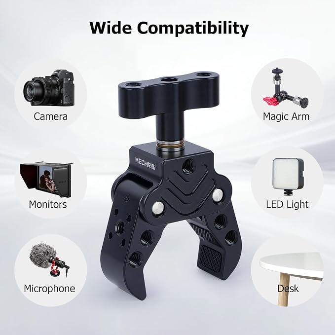 Aluminum Clamp 15-50mm - Heavy Duty Camera Mount with 1/4" Screw for DSLR LED Light Microphone, Photography Studio Video Clamp for Pipe Rod Tripod-62020 - Image 4