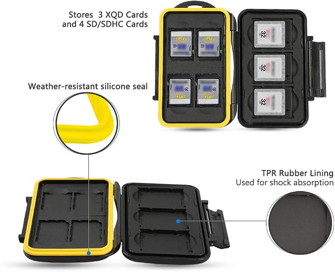 JJC 7 Slots Memory Card Case Holder for 3 XQD/Cfexpress Type-B & 4 SD Cards | Card Box Organizer, Water-Resistant, Shockproof, Nikon Z8 Z9 Z6III Z6II Z7II Z6 Z7 D850 D500 D4 D5 D6 Fuji XH2 XH2S GFX100 II - Image 2