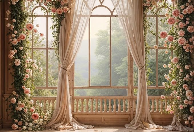 Kate Flower Wall Backdrops for Photography Arch Photo Background Window Curtain Wedding Photo Prop, 7x5ft - Image 2