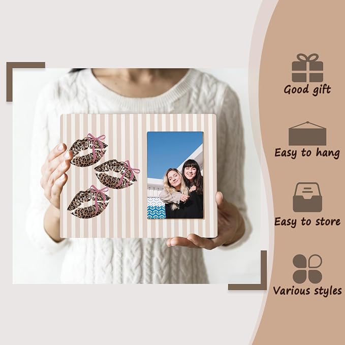 kunlisa Coquette Pink Bow Leopard Print Lips Picture Frame 4x6, Preppy Neutral Striped Cheetah Lips Picture Photo Frame for Home Girls Room Dorm Apartment Tabletop Desk Shelf Wall Decoration - Image 5