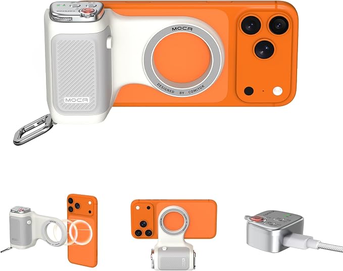 COMITOK MOCA - iPhone Camera Grip - for Native Camera Control with Removable Remote & Built-in Keychain, Magnetic Phone Camera Grip No Need App Support iOS26/17/18, Fun Shot Magnetic Grip with 1/4 Nut by COMITOK