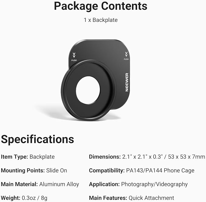 NEEWER 37mm Filter Lens Backplate for PA143/PA144 Phone Cage Only, Quick Release Video Rig Mobile Camera Photography Accessories Compatible with iPhone 17 Pro 17 Pro Max Beastgrip, PA152 (Black) - Image 7