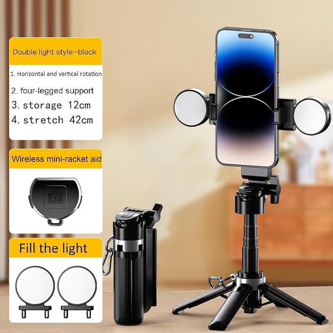 Mini Selfie Stick Tripod Stand for iPhone ，6-Section Adjustable Height Extension (12-42cm)，10 Meter Remote One Click Control ，Suitable for Travel/Live Streaming/Outdoor Multiple Scenes - Image 2