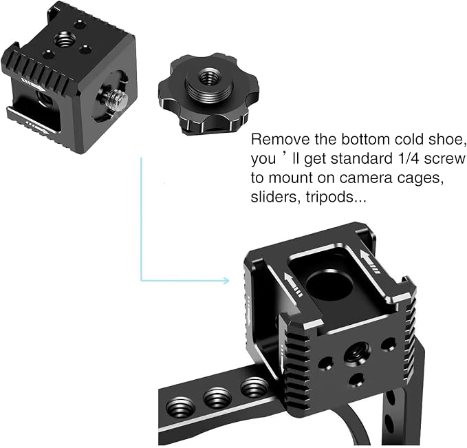 3 Port Cold Shoe Mount with 1/4"-20 Thread for Camera Cage Flash LED Monitor Microphone etc., Aluminum Camera Triple Cold Shoe Extension Bracket Compatible with Nikon, Canon, Sony..DSLR/SLR - Image 6