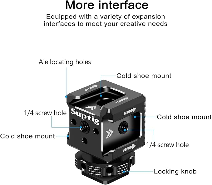Suptig 3 Port Cold Shoe Mount with 1/4"-20 Thread for Camera Cage Flash LED Monitor Microphone etc. - Image 3