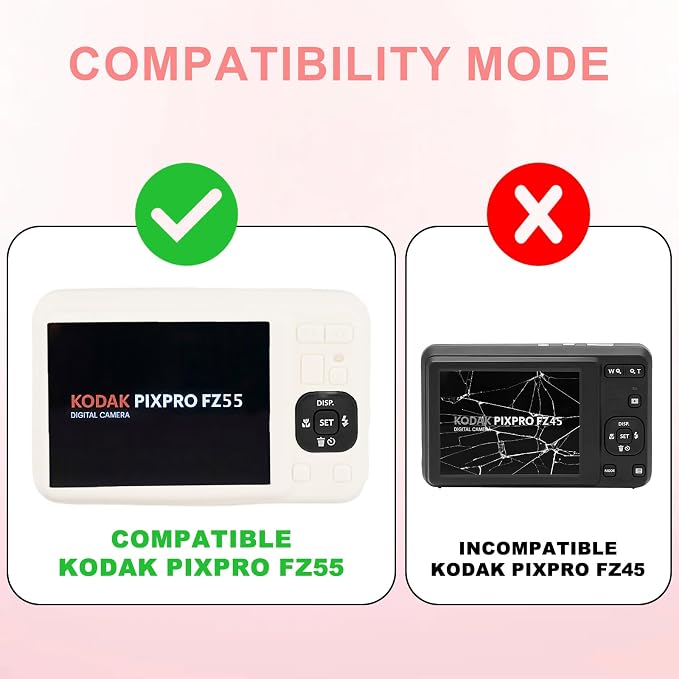 Camera Case for Kodak PIXPRO FZ55 with 2-Pack Screen Protector | Cute Charm Wrist Strap, Soft Silicone Protective Case with Removable Lens Cap for Kodak FZ55 Accessories - Beige - Image 2