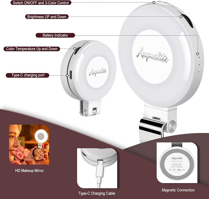 Selfie Light for iPhone with Makeup Mirror–360° Rotation | CRI 97+, 2700K-9500K 300 Lumens Ring Light for Phone, iPhone Photography Video TikTok Zoom Makeup - Image 7