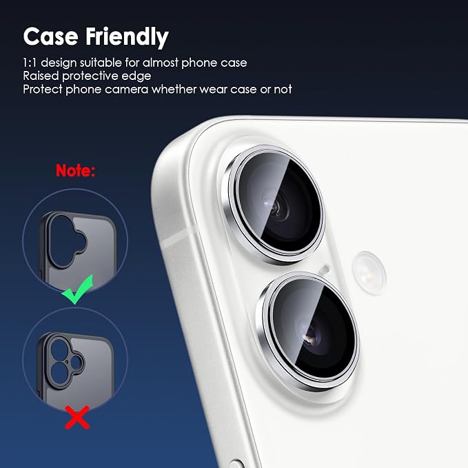 Camera Lens Protector for iPhone 17, Silver | AR+AF, 9H Tempered Glass, Individual Metal Ring, Anti Glare, Fall Protection, Camera Screen Cover - Image 4