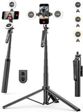 70" Extendable Phone Tripod Selfie Stick w/Light&Remote UT-02 | For iPhone & Android,360° Rotation,Selfie Stick W/ Remote Control,Fill Light,Video Recording,Photography,TikTok & Vlogging by USKEYVISION