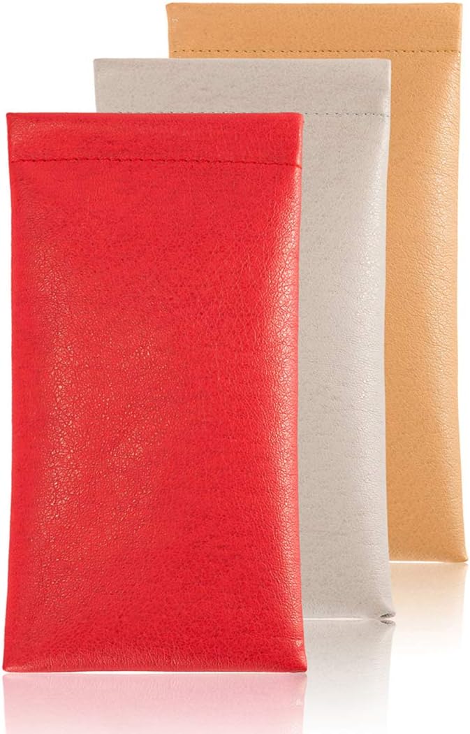TRIUMPH VISION Eyeglass Case Glasses Case Soft Sunglass Pouch Sleeve 3 Pack | Slim Lightweight Alternative to Bulky Case, Leather Lined Protect Lens, Squeeze Easy to Use, Stylish Portable for Daily Use by TRIUMPHVISION