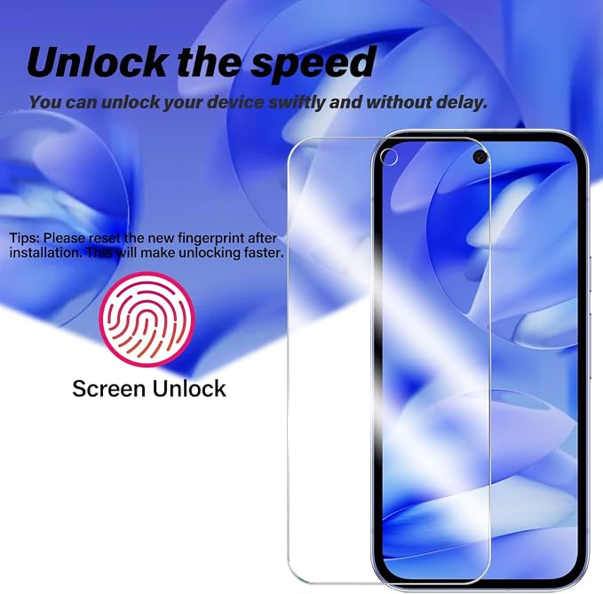 BIGFACE for Pixel 9A Tempered Glass Screen Protector + Camera Lens Protector [ 2 + 2 Pack ][Fingerprint Unlock] [Anti-Scratch] [Case Friendly] Clear HD Protective Film for Google Pixel 9A 5G - Image 3