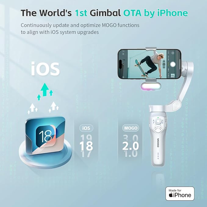 COMITOK Only for iPhone, MOGO [Apple MFi Certified] Gimbal Stabilizer for iPhone with Phone Clip & RGB Light, Support Selecting Tracking Target on Apple Watch & iOS26 Cameras for iPhone 16 15 Pro Max - Image 7