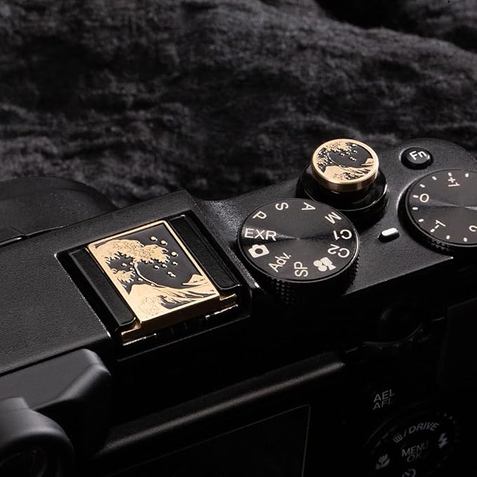 Wave Art Metal Hot Shoe Cover Shutter Button for Fuji X100VI Camera | Brass wave pattern protects the hot shoe and shutter button from dust and scratches For Fujifilm X100VI XT30 III For Nikon - Image 2