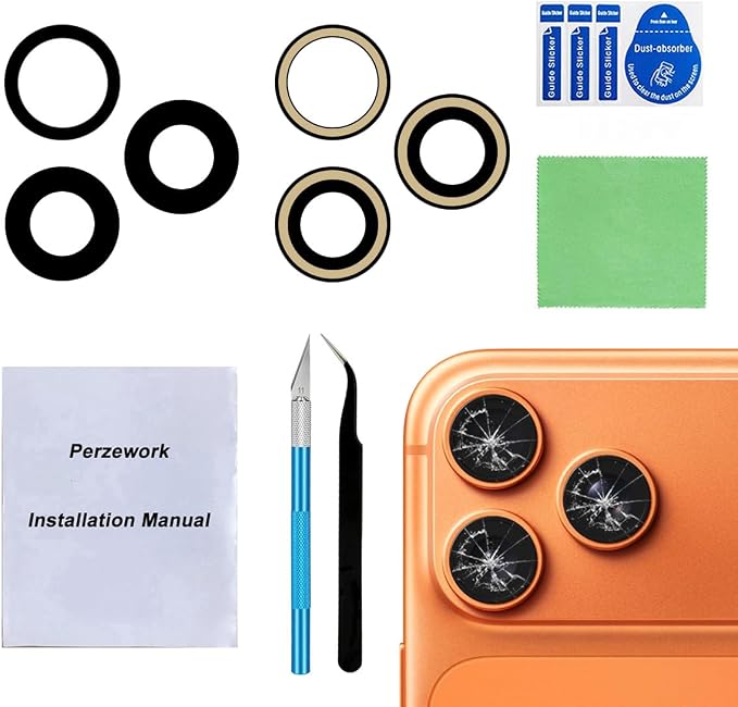 Back Rear Camera Lens Glass Replacement Compatible with iPhone 17 Pro and iPhone 17 Pro Max with pre-Installed Adhesive and Reparing Toolkit by Perzework