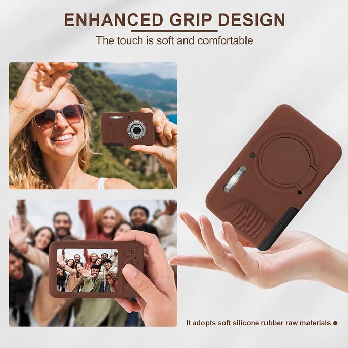 Camera Case for Kodak PIXPRO FZ55 with 2-Pack Screen Protector | Cute Charm Wrist Strap, Soft Silicone Protective Case with Removable Lens Cap for Kodak FZ55 Accessories - Coffee Brown - Image 4