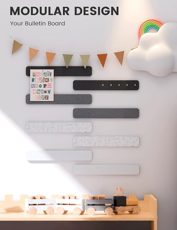 Fluxynara 13" x 2" Felt Wall Panels, Concrete Echo | 8-Pack Includes 50 Push Pins and Adhesive Tabs for Photos, Notes and Decor in Bedroom Doors, Home Office or Studios - Image 5