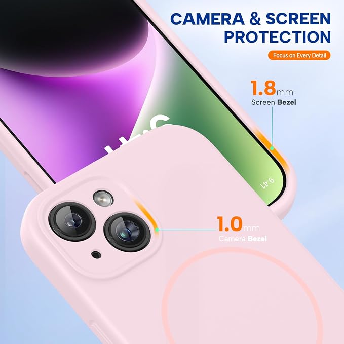 miracase Magnetic for iPhone 14 Plus Case, [Soft Anti-Scratch Microfiber Lining], Compatible with MagSafe, Silicone Shockproof Protection Phone Case for iPhone 14 Plus,Sand Pink - Image 8