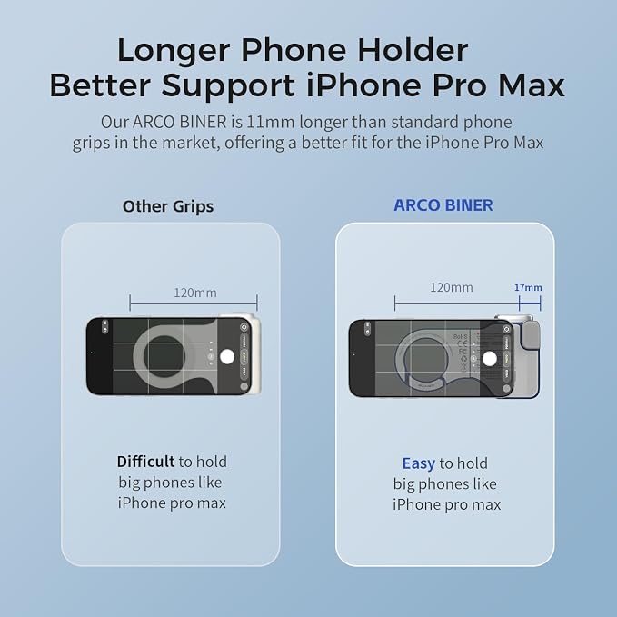 Upgraded Mag-Safe Magnetic Camera Handle Grip with Extended Magnetic Phone Mount with Carabiner & Thumb Rest, Detachable Rechargeable Shutter Remote Compatible with iPhone Pro Max for Video Calls/TK - Image 2