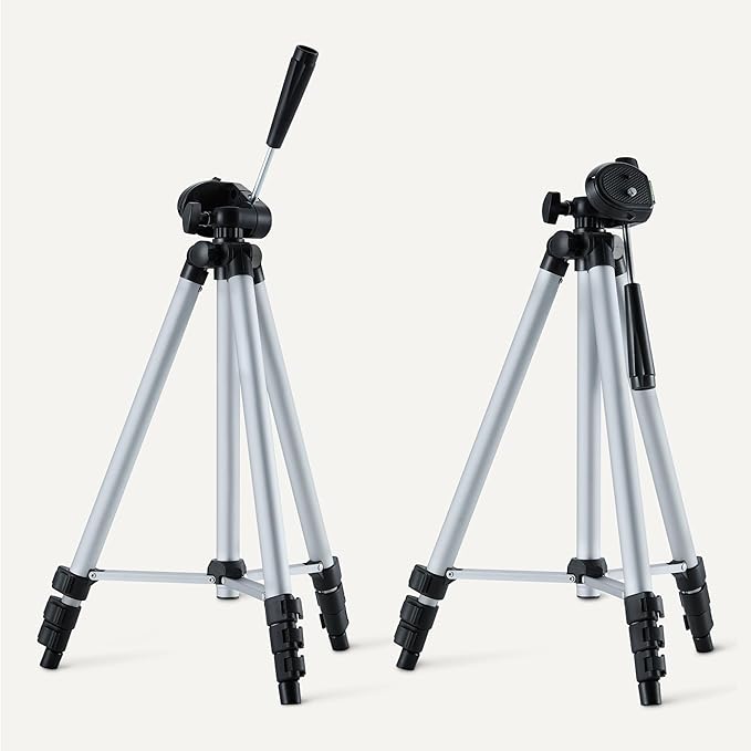 Amazon Basics 50" Lightweight Tripod for Camera and Phone with Travel Bag, Remote Control, Height Adjustable, 360-Degree Rotation, Aluminum, Silver - Image 4