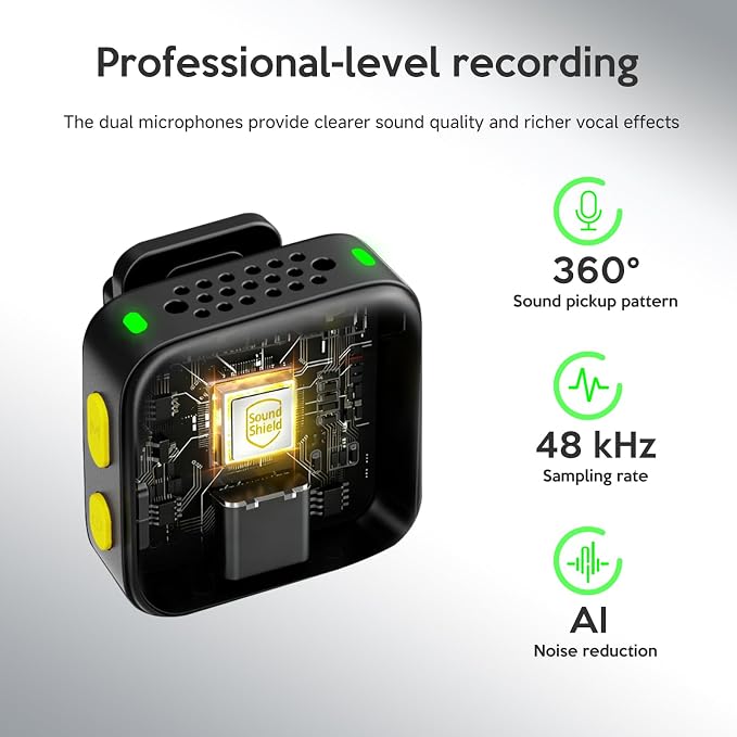 Wireless Collar-Type Microphone-Highly Noise-reducing, Plug-and-Play, 20 Hours of Battery Life, Suitable for Video Recording, Video blogs, Live Streaming-Clear Audio Quality Microphone - Image 2