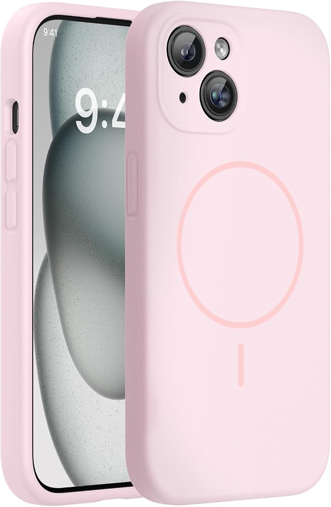 Miracase Silicone & Magnetic for iPhone 15 Case, Sand Pink | Compatible with MagSafe, Soft Microfiber Lining, Premium Silicone Cover Shockproof Drop Protection Phone Case for 15 by Miracase