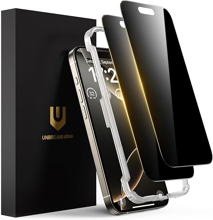 UNBREAKcable Privacy Screen Protector for iPhone 16 Pro Max, 2-Pack | True 28° Anti-Spy, Shatterproof Tempered Glass, 9H Hardness, Easy Install, Bubble-Free, Anti-Scratch, Case Friendly by UNBREAKcable