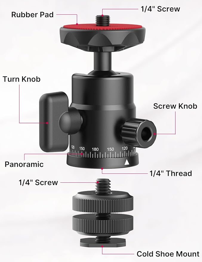Mini Ball Head, ULANZI H28 Panoramic Tripod Head + Dual Hot Shoe Mount DSLR Camera Mount Adapter Photograph Attachment Accessories for Action Cameras Cam Smartphone Light Microphone Loading 5.5lb - Image 3