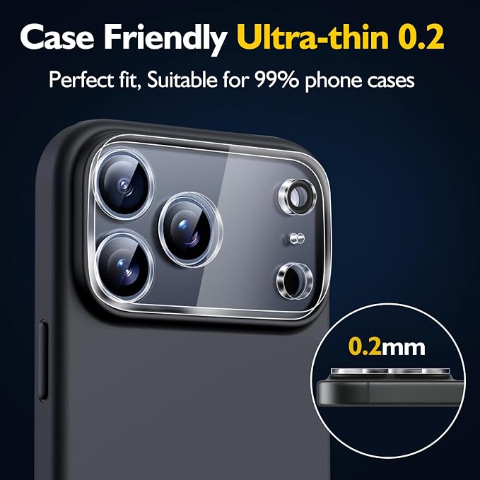3PCS Rear Back Camera Lens Protector Tempered Glass for iPhone 17 Pro - HD Clear Full Coverage Guard [Not for iPhone 17 Pro Max] - Image 4