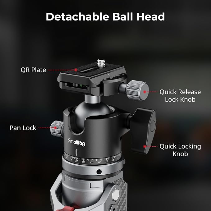 SmallRig 166.5cm / 65.6" Carbon Fiber Monopod for Camera, Compact Camera Monopod with One-Touch Height Adjustment, Max. 5kg Playload Ball Head, Storage Size of 68cm / 26.8", Weighs 1.72kg / 3.8lb - Image 3
