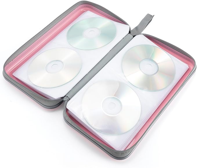 alavisxf xx CD Case, 96 Capacity Hard Plastic Disc Storage Holder for Car | CD DVD Holder, Portable Hand Strap, Zipper Closure, Anti-Slip Scratch-Resistant Sleeves, Disc Storage, for Home Office Travel - Image 3