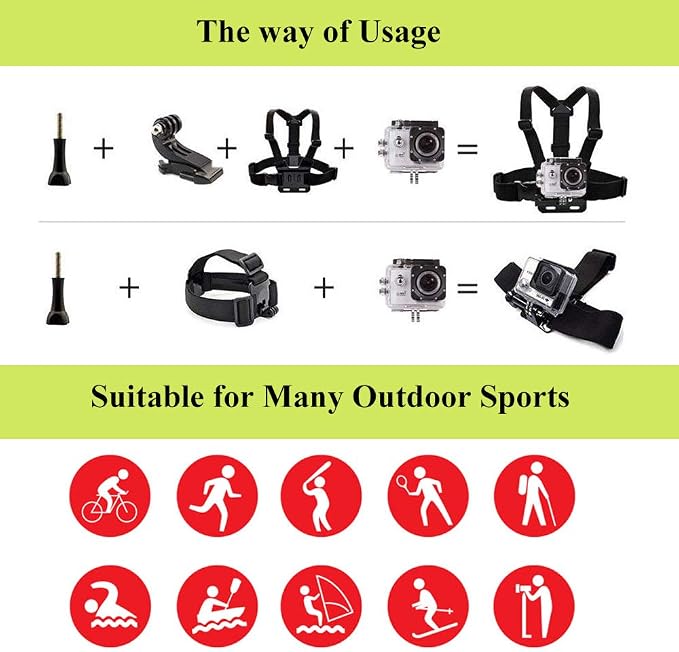 Action Camera Accessories Head Strap Mount Chest Harness | Compatible with AKASO EK7000 Brave 4 Brave 7 LE V50X Native/GoPro HERO 13 12 /VEMONT/Dragon Touch/ODDV/HLS/Apexcam/REMALI - Image 7