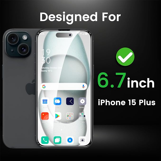 Romkasi 4 Pack Privacy Screen Protector for iPhone 15 Plus 6.7 Inch with 4 Pack Camera Lens Protector, Anti Spy Tempered Glass Film, Anti-Scratch, Touch Sensitive, Case Friendly - Image 2