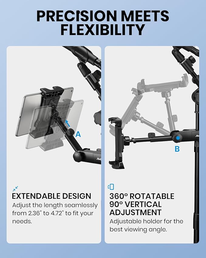 Moukey Adjustable Tablet Holder Clip-on Phone Mount for Mic Microphone Stand Music Stand, Compatible with All 4.7 to 12.9 Inches iPad, iPhone, Android Tablets, Pads, Smartphones - Image 2