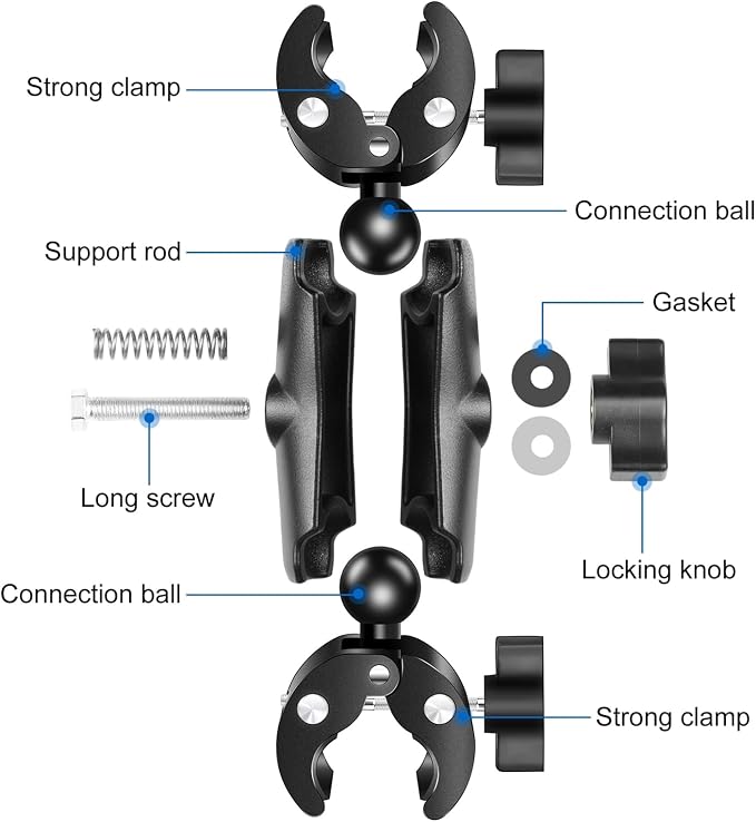 Double Camera Clamp, Flexible Motorcycle Super Clamp Double Crab Clamps 360 Degree Rotatable Sports Camera Handlebar Fixed Mount - Image 3