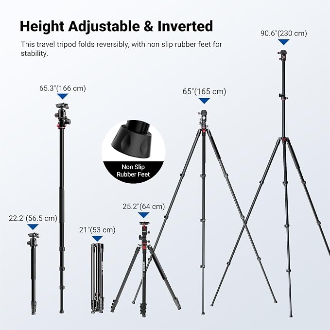 NEEWER 90 Inch Tall Overhead Horizontal Camera Tripod Monopod with Ball Head & Flexible Center Column, Metal DSLR Video Travel Stand, Arca Type QR Plate & Inverted Legs, Max Load 10 kg / 22 lbs, TP63 - Image 4