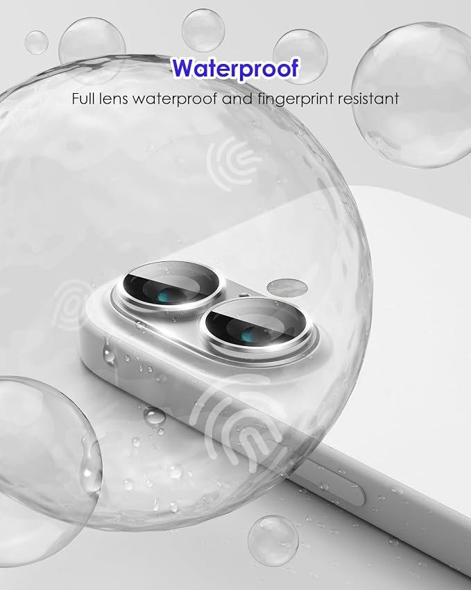 Compatible for iPhone 17 /iPhone 16 /iPhone 16 Plus Camera Lens Protector Metal Plus Aluminium Alloy Ring 9H Tempered Glass Screen Case Friendly Camera Cover Silver - Image 6
