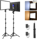NEEWER Basics 13" LED Video Light Panel, 2 Pack with Tripod Stands, NL-192B | Studio Lighting Kit, Bi Color Photo Key Light for Streaming Photography Podcast Recording, 2400Lux 3200-5600K CRI97+ 8000mAh by Neewer