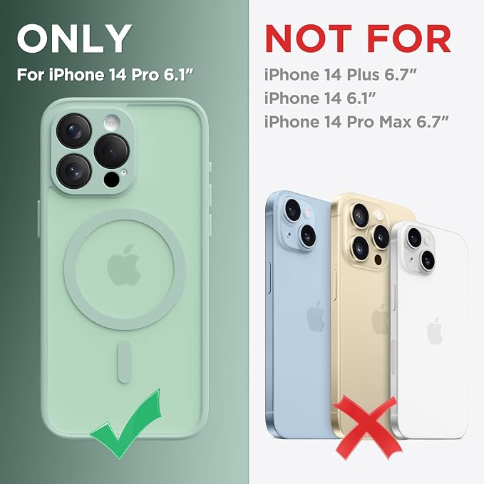 CAPRARO for iPhone 14 Pro Case, Compatible with MagSafe Mint Green | Upgraded [Full Camera Protection] Shockproof Protective Slim Translucent Matte Magnetic Phone Case 6.1'', Mint Green - Image 2