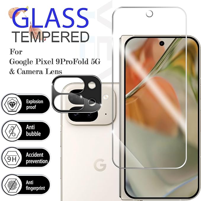 Screen Protector for Google Pixel 9 Pro Fold, [2+2 Pack] Tempered Glass for Pixel 9 Pro Fold & Camera Lens Protectors[Ultrasonic Fingerprint Unlock] [Case Friendly] [Bubble-Free] 6.3 Inches - Image 2