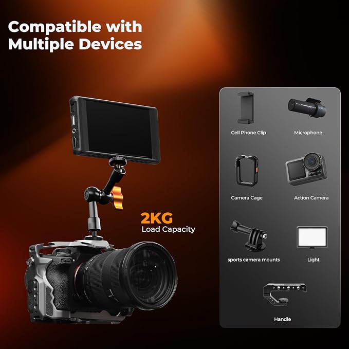 K&F CONCEPT 6" Magic Arm Clamp with Super Clamp 360° Ballhead Mini Arm | 1/4" & 3/8" Thread Screw for Monitor, LED Light, Webcam, Action Camera, MS31 - Image 4