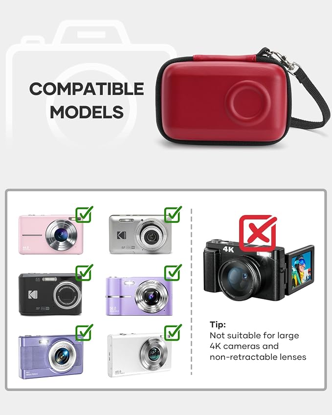 SQERO Digital Camera Case for KODAK PIXPRO FZ45 FZ55 & CAMKORY 1080P | Compact Travel Bag with 3 SD Card Slots,Small Lightweight Pouch, Cute Gifts for Adults Kids - Image 2