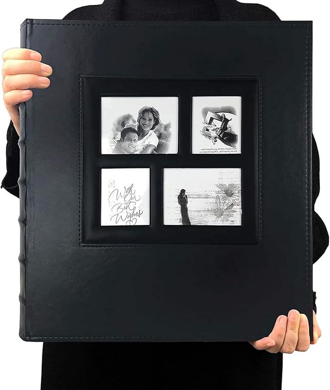 RECUTMS Photo Album 4x6 600 Photos Large Leather Family Picture Album Black | Large Capacity, Black Page, Horizontal and Vertical Pockets, Anniversary Travel Memory Book, DIY Cover Window, Wedding Gifts - Image 9