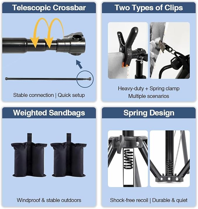 Kate Backdrop Stand Kit for Photography, Heavy Duty Photo Background Stand | 10x8.5ft(WxH) Adjustable Backdrop Stand with 8 Clamps and 2 Sandbags, Back Drop Support System Stand for Parties, Studio - Image 5