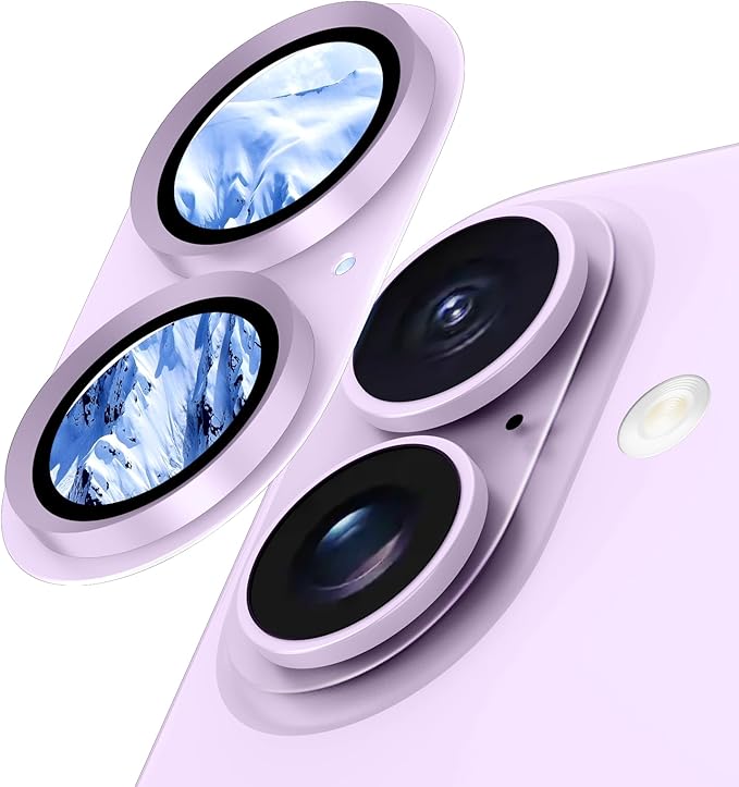 for iPhone 16/16 Plus/iPhone 17 Camera Lens Protector- Lavender | Aluminum Alloy, Tempered Glass Camera Cover, Nano Reinforced Adhesive, Accessories, Anti-Drop, Anti-Scratch, Case Friendly by WumigooProducts
