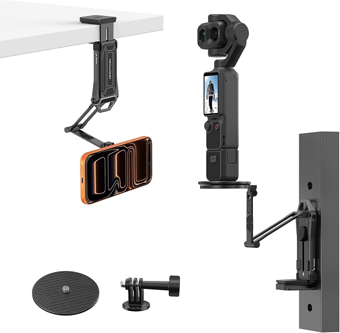 OMOTON TP02-Ultra 2 in 1 Magnetic Phone Tripod for DJI/GoPro iPhone, Black | Arca-type Adapter with 1/4" Screw for Action Camera, for iPhone 12-17 Series, Mount for Gym Kitchen Travel by OMOTON