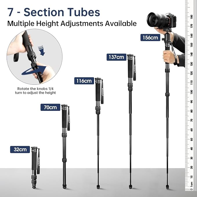 A-888 Camera Monopod, Length 32cm - 156cm, Aluminum Monopods for Cameras 7 Sections, Compact Travel Portable Selfie Stick for DSLR Smartphone Concert Festival - Image 6
